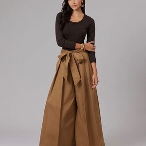 Palazzo high waist self tie belt Wide-Leg Pants paperbag waist camel brown XL